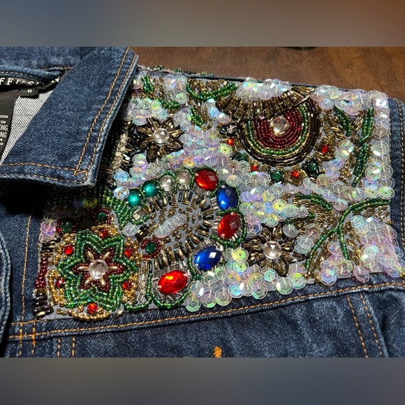 I.B. Diffusion 90’s Vintage Denim Beaded Sequined Embellished Jacket Size 6 - Picture 3 of 10